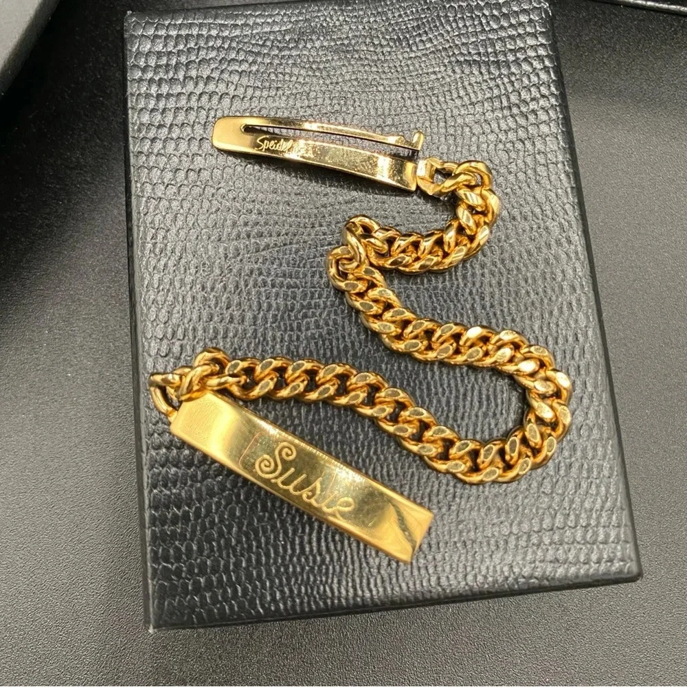 Speidel Gold Plated ID Bracelet Engraved Susie with Wide Cable Link Chain